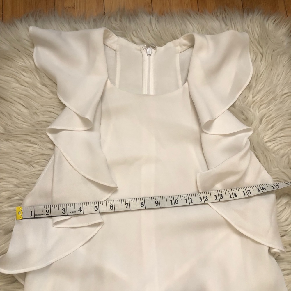BCBG MAXAZRIA Jenni Ruffle Shoulder Racerback Chiffon White Shift Dress M NWT - Picture 13 of 14